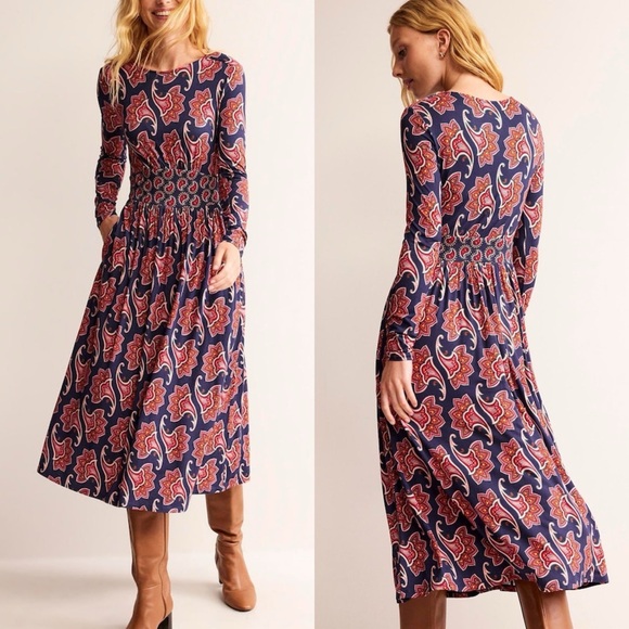 NWT Boden Blue Thea Long Sleeve Midi Dress Size 20 - 22 Regular - Picture 1 of 13
